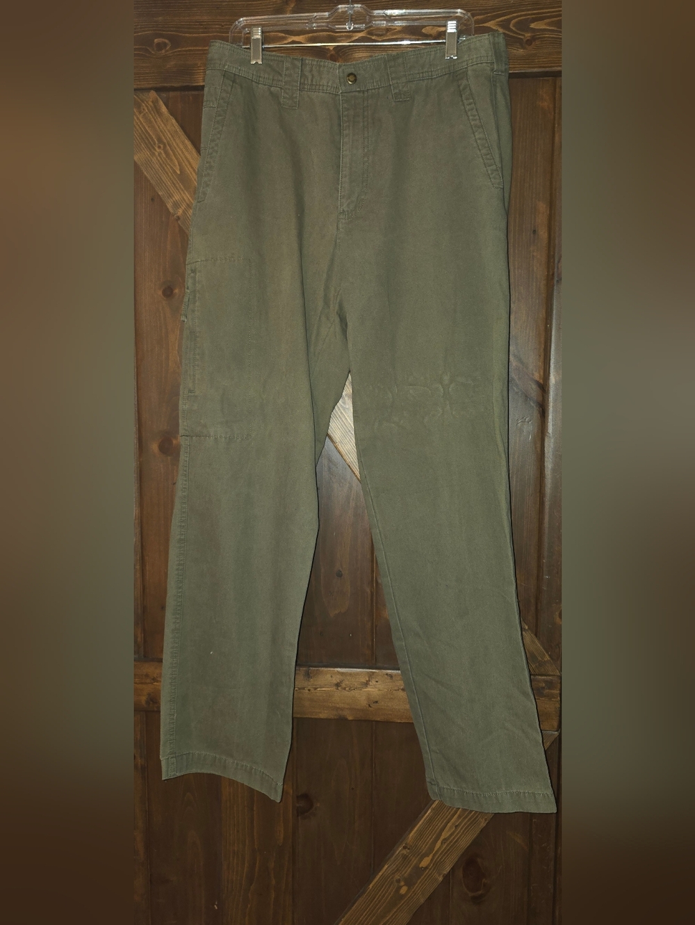Columbia Mens Canvas Twill Olive Green Khaki Cargo Pants 100% Cotton 34/32